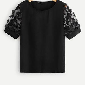 Mesh Sleeve Flower Top NWOT